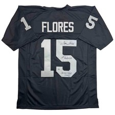 Camiseta deportiva negra autografiada/firmada de Tom Flores Las Vegas Oakland Beckett certificado de autenticidad BAS