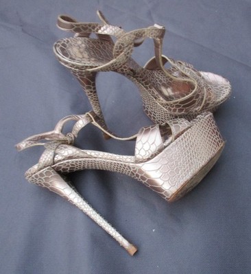 Casadei High Heels Pumps Plateau Snake Print Leder Phyton Tribute Peeptoe Bronze