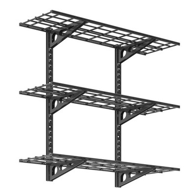FLEXIMOUNTS 3-Tier Adjustable Garage Wall Shelves 12x36in Black