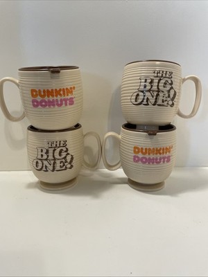 4 Vintage 80s Dunkin Donuts The Big One To Go Plastic Mugs, Rounded
