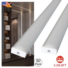 50 Pack 6.6FT Aluminium Led Strip Light Channel U Shape Silver With Milky Cover