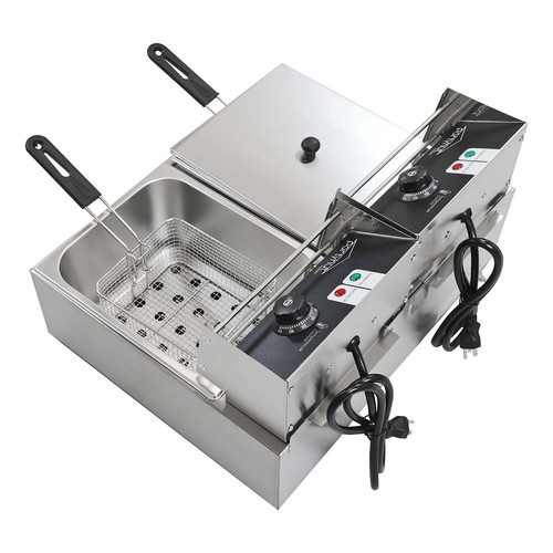 Freidora comercial de encimera de doble tanque de acero inoxidable de 12 litros 110 V - Imagen 8 de 9