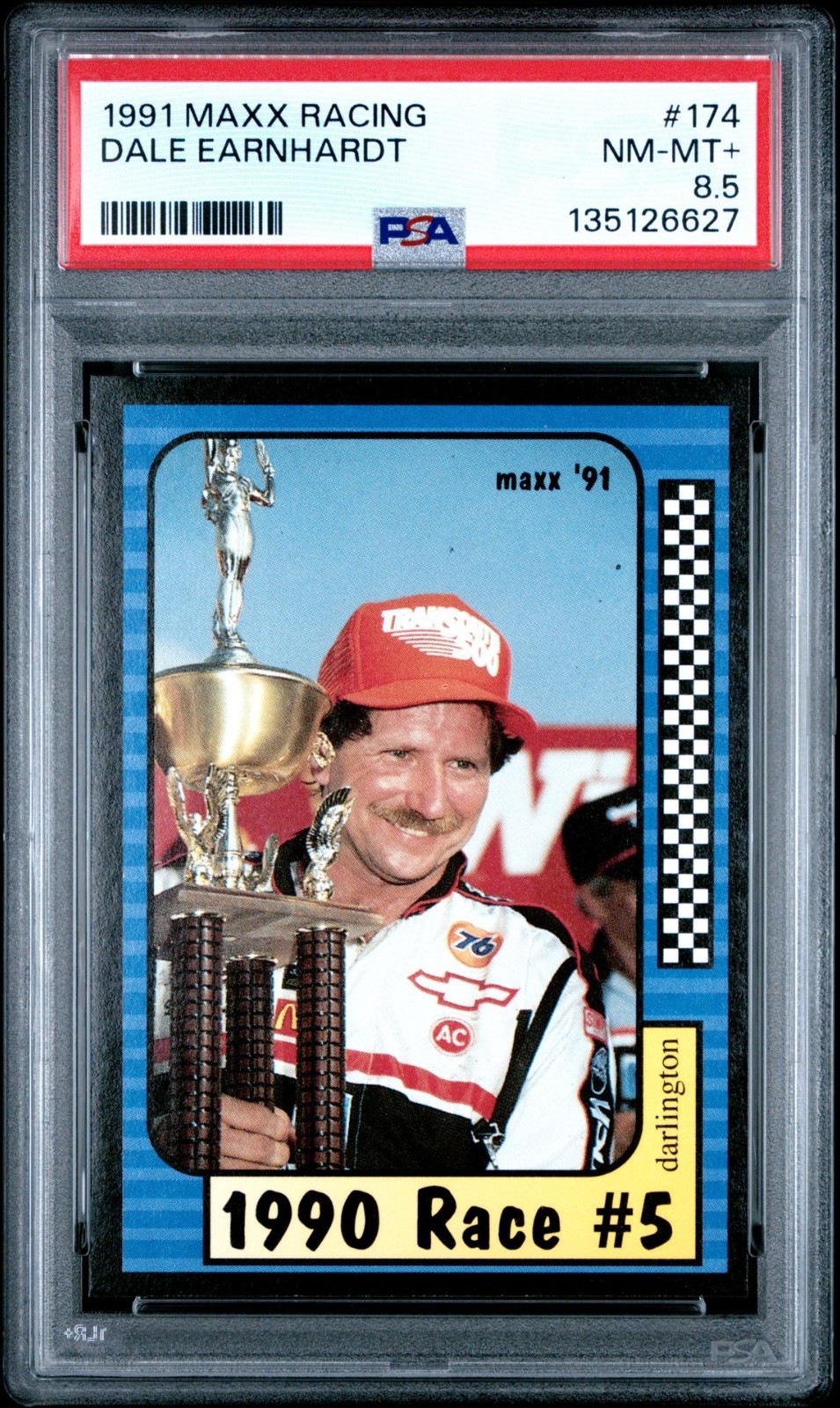 1991 Maxx Racing - Dale Earnhardt - Darlington 1990 Race #5 Card #174 - PSA 8.5