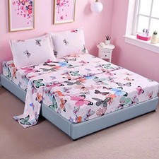 4Pcs Microfiber Butterfly Bed Sheet Set,Butterfly Bedding Set,1 Queen Pink