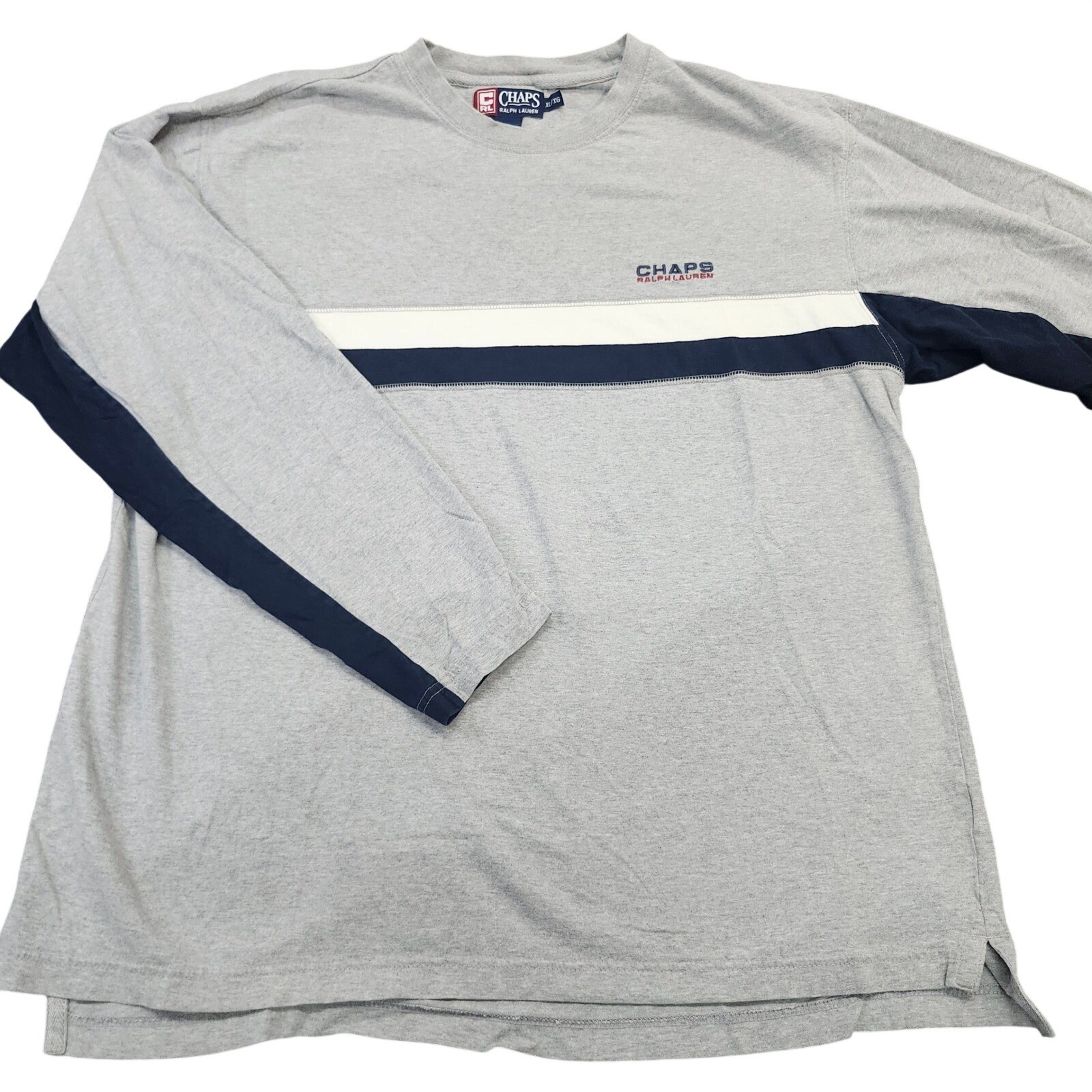 Vintage Chaps Ralph Lauren Mens XL Gray Navy Striped Long Sleeve T-Shirt  7620