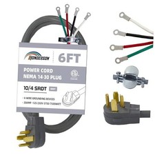 4 Prong Dryer Cord 6 ft, 10 Gauge 30 Amp Extension Cord, NEMA 14 6 FT Grey 10/4