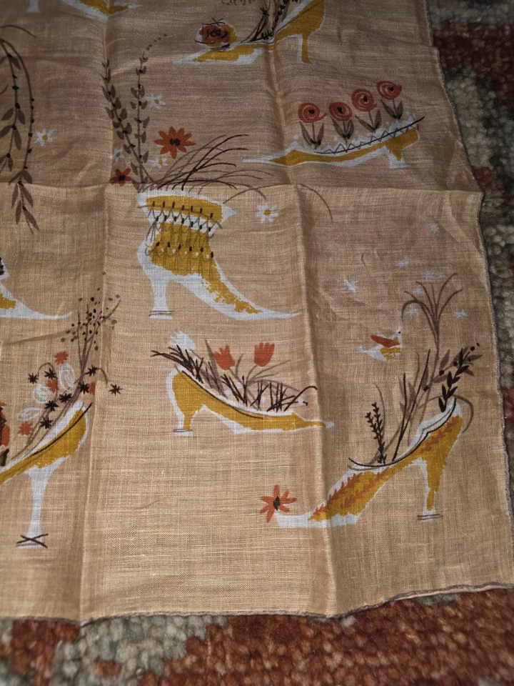 Pañuelo Jeanne Miller Vintage Rosa Melocotón Algodón Pañuelo Zapatos y Flores Foto 2 de 4