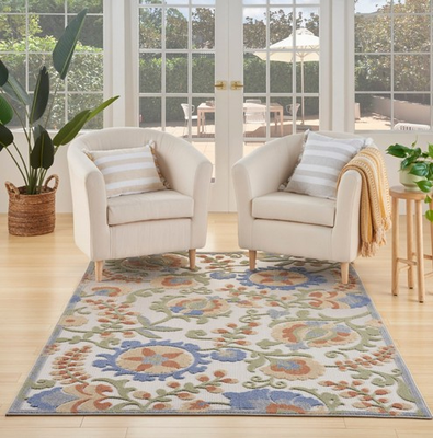 #ad Nourison Home Splash Leafy Vines 5#x27;x8#x27; Indoor Outdoor Area Rug Ivory Blue Patio $22.25