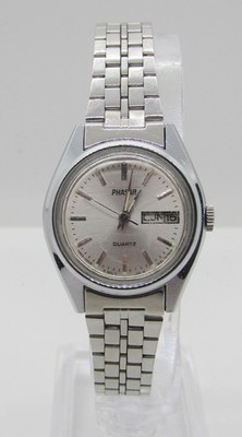 PHASAR Y643-0160 STAINLESS STEEL QUARTZ DAY DATE 24MM WRIST WATCH