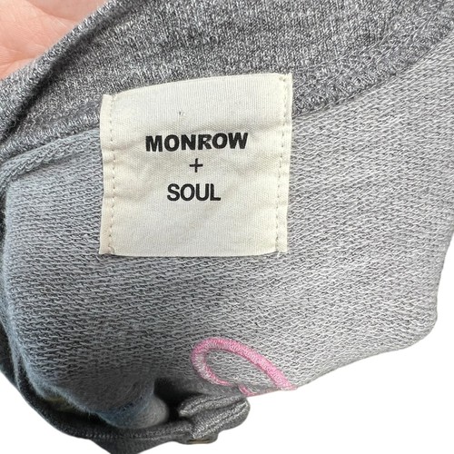 Monrow Soul Cycle Collab Embroidered Sweatshirt Top Henley Gray Size Small - Picture 9 of 11