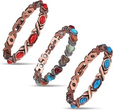 3 PK Pulsera cobre mujer, magn tica, gema natural, regalo.