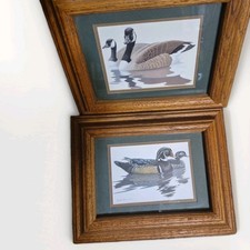 Pair of Duck Prints Matted Solid Oak Wood Frames Something Different Oak and Art