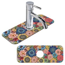 Kitchen Sink Splash Guard Faucet Mat Boho Flowers 2PCS Super Absorbent Fast D...