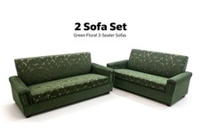 Green Floral 3‑Seater Sofa Set – 2 Pieces, Classic Fabric Living Room Sofas