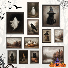 Vintage Halloween Wall Art, Ghost and Witchy Posters, Unframed