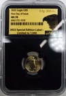 2022 1/10 OZ AMERICAN GOLD EAGLE! NGC MS70! SPECIAL EDITION LABEL! NR #P1860