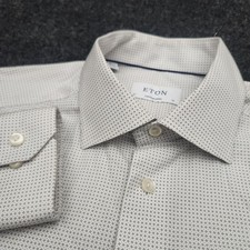 Eton Mens 41 - 16 Contemporary Poplin White Star Motif Button Up Dress Shirt