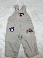Vintage Pinstriped Denim Overalls Embroidered Sports Themed Boy 18 Months