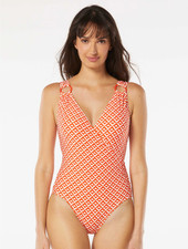 CARMEN MARC VALVO V-NECK SURPLICE ONE PIECE SWIMSUIT ISLAND DIAMOND Sz 8 NWT 112