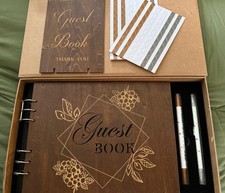 Wooden Wedding Guest Book Reception Sign in Guestbook with Table Sign Pen H...