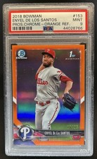 2018 Bowman Chrome Enyel De Los Santos 1st Orange Refractor #/25 Phillies PSA 9