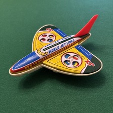 Vintage Friction Power Tin Plate World Jet Lines Aeroplane Toy Plane Hong Kong
