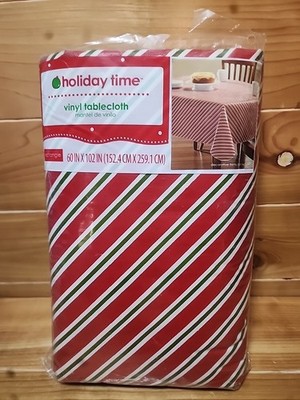 Holiday Time Christmas Striped Vinyl Tablecloth Rectangle 60in X 102in 1cnt18 JJ
