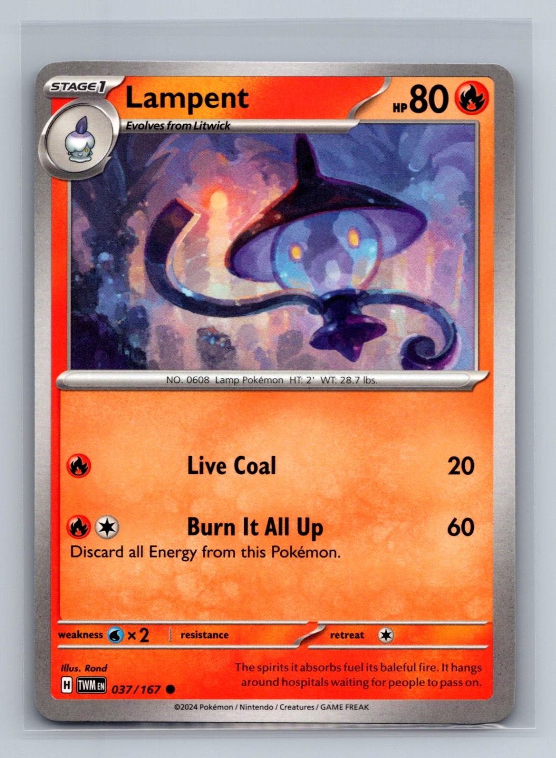 Lampent Normal Common SV06: Twilight Masquerade TWM Fire 037/167 Pokemon Card TC