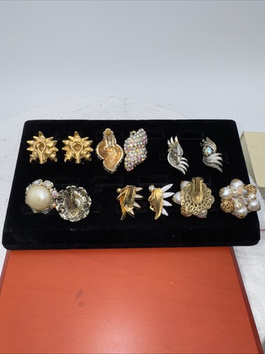 Mixed Lot Of 6 Pairs Vintage Clip-on Earrings Various Styles & Materials - Picture 6 of 6