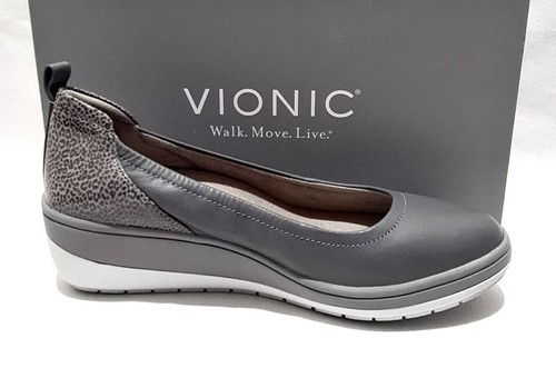 Vionic Jacey Wedge Shoe Size 6 UK New Box Orthotic Removable Insole Grey Leather - Picture 4 of 9