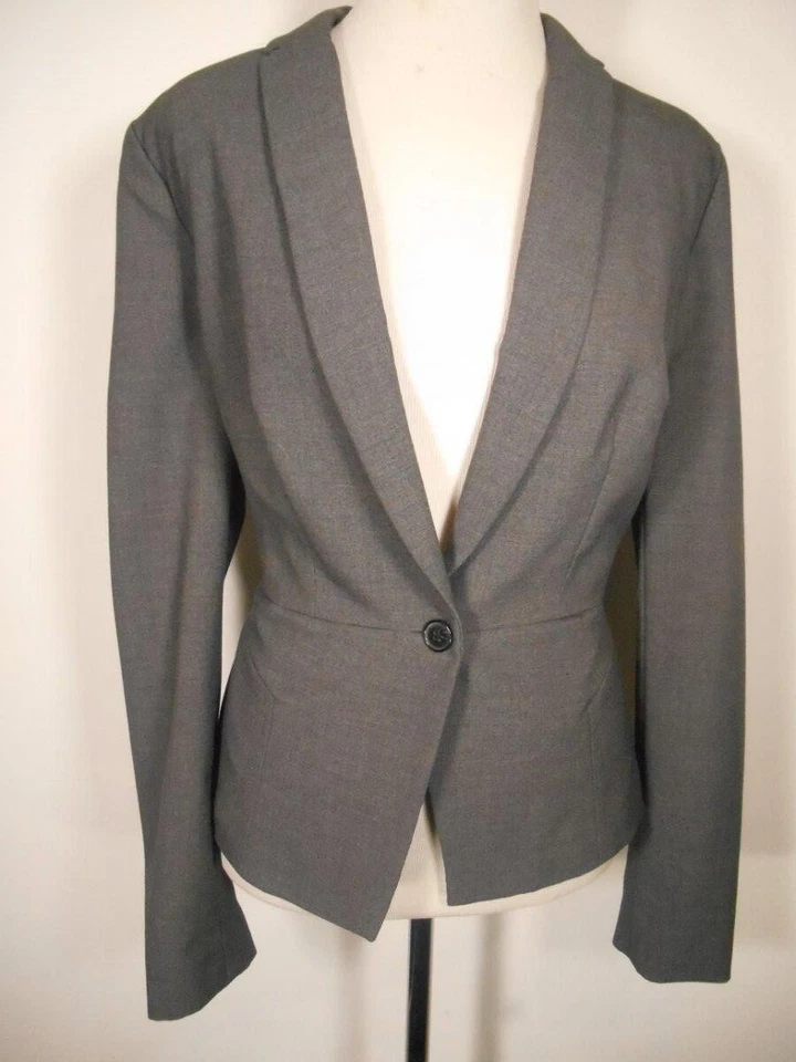 Hermosa Chaqueta Blazer Para Mujer Talla 12 Worthington Gris LS Ajustada Forrada Botón Foto 2 de 4