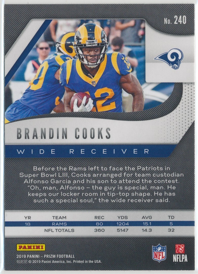 Brandin Cooks - Los Angeles Rams - 2019 Panini Prizm Football - Base ...