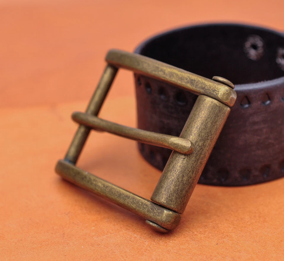 Novedad Para Hombres Retro Latón Pin de Una Punta Metal Rodillo Cinturón Hebilla 1-1/2" Foto 4 de 4