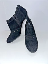 Easy Spirit Womens Heeled Booties Zip Studded Black Size 9W Dress Shoes