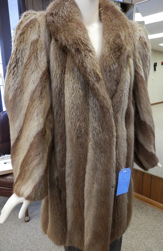 "Abrigo de piel de castor rubio natural de pelo largo 3/4 34"" talla 12" - Imagen 4 de 7