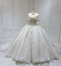 Princess White Ivory Wedding Dresses Beaded Glitters Lace Appliques Bridal Gowns