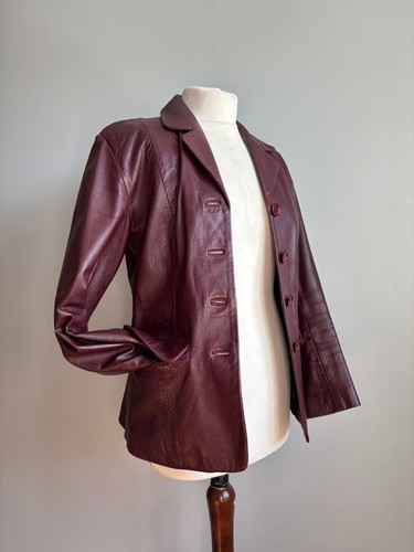 Vintage OXBLOOD LEATHER JACKET 8 blazer distressed boyfriend soft red purple EL