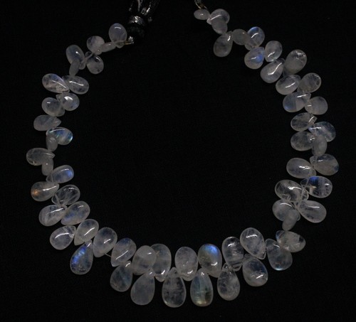 73 Ct 4x7-5.5x10.5 MM Natural Smooth Rainbow Moonstone Pear Shape 8 Inch Beads - Picture 2 of 13