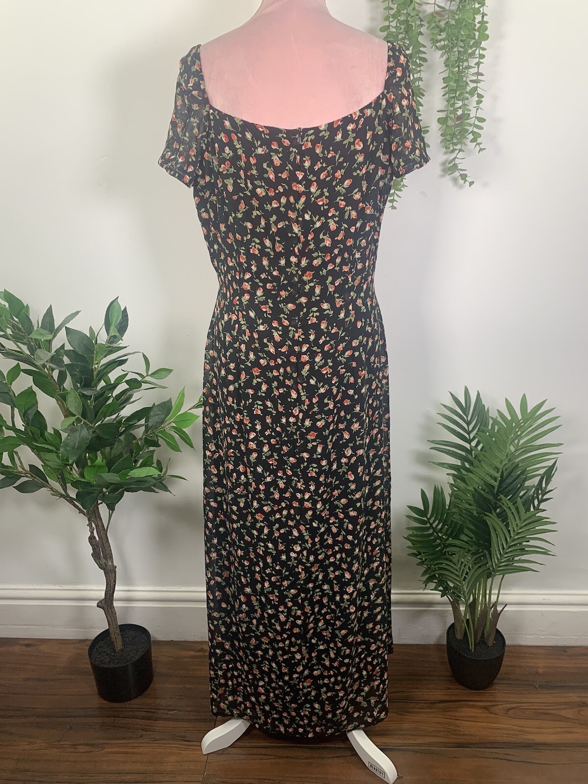 Monsoon Vintage Black Ditsy Floral Print Maxi Boho Bias Cut Y2K Dress Size UK 14 eBay