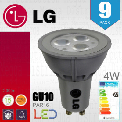 9 x LG 4W Energiesparende LED GU10 Spotlicht Glühbirne/Lampe 2700k ***15 JAHRE LEBENSZEIT***