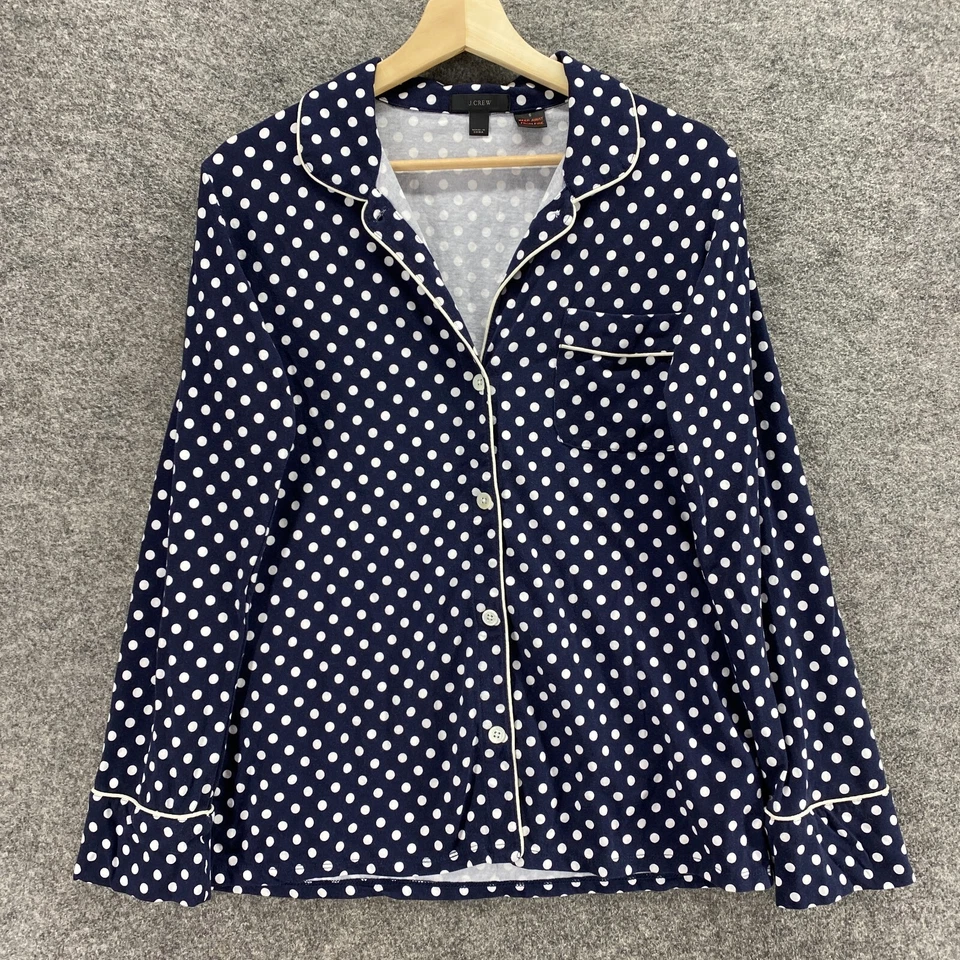 J. Женская футболка для сна Crew S маленькая синяя в горошек на пуговицах с воротником и длинным рукавом - Изображение 4 из 4