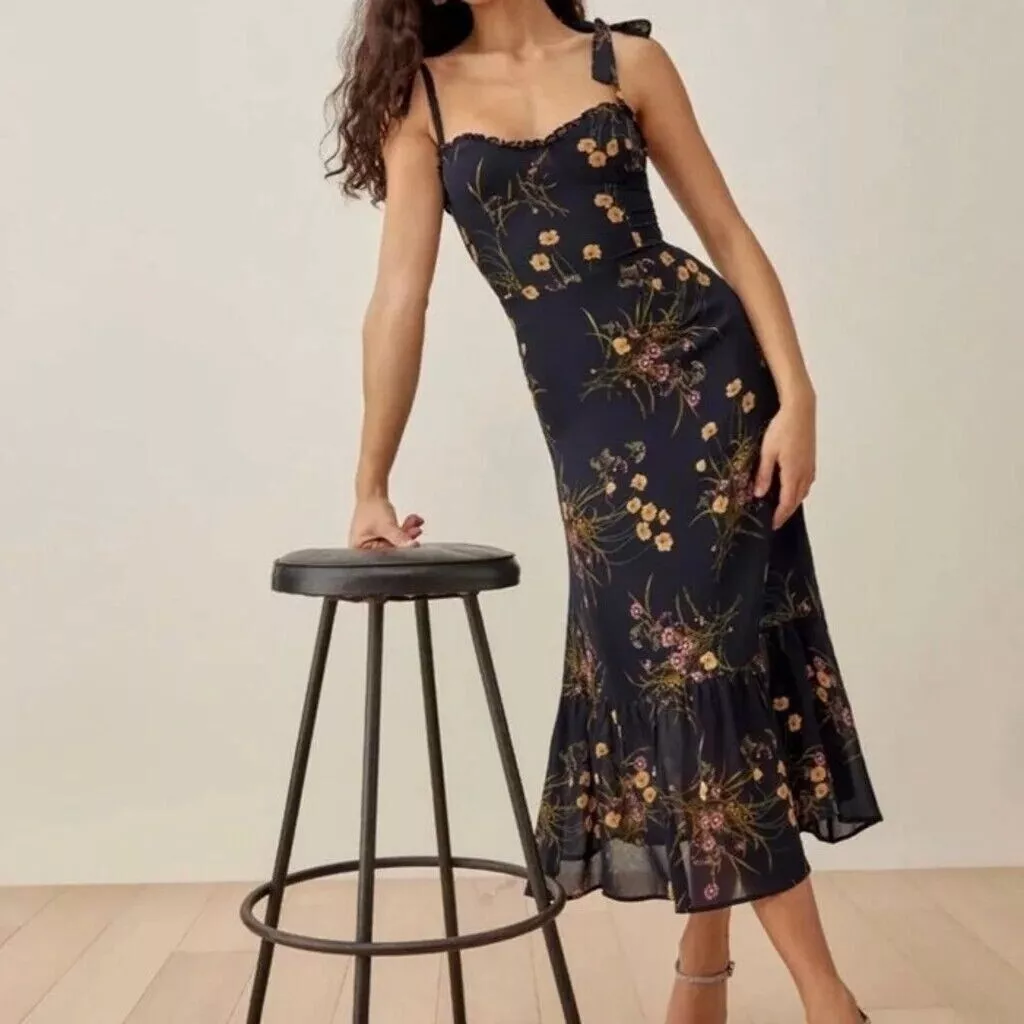 Navy floral dress clearance reformation