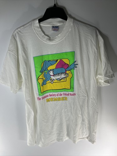 Vintage Humane Society Member White T Shirt Sz L? Animals Cute - 第 1/6 張圖片