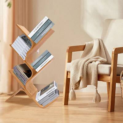5-Tier Floor Bamboo Tree Bookshelf Stand Book Holder Modern Standing Bookcase