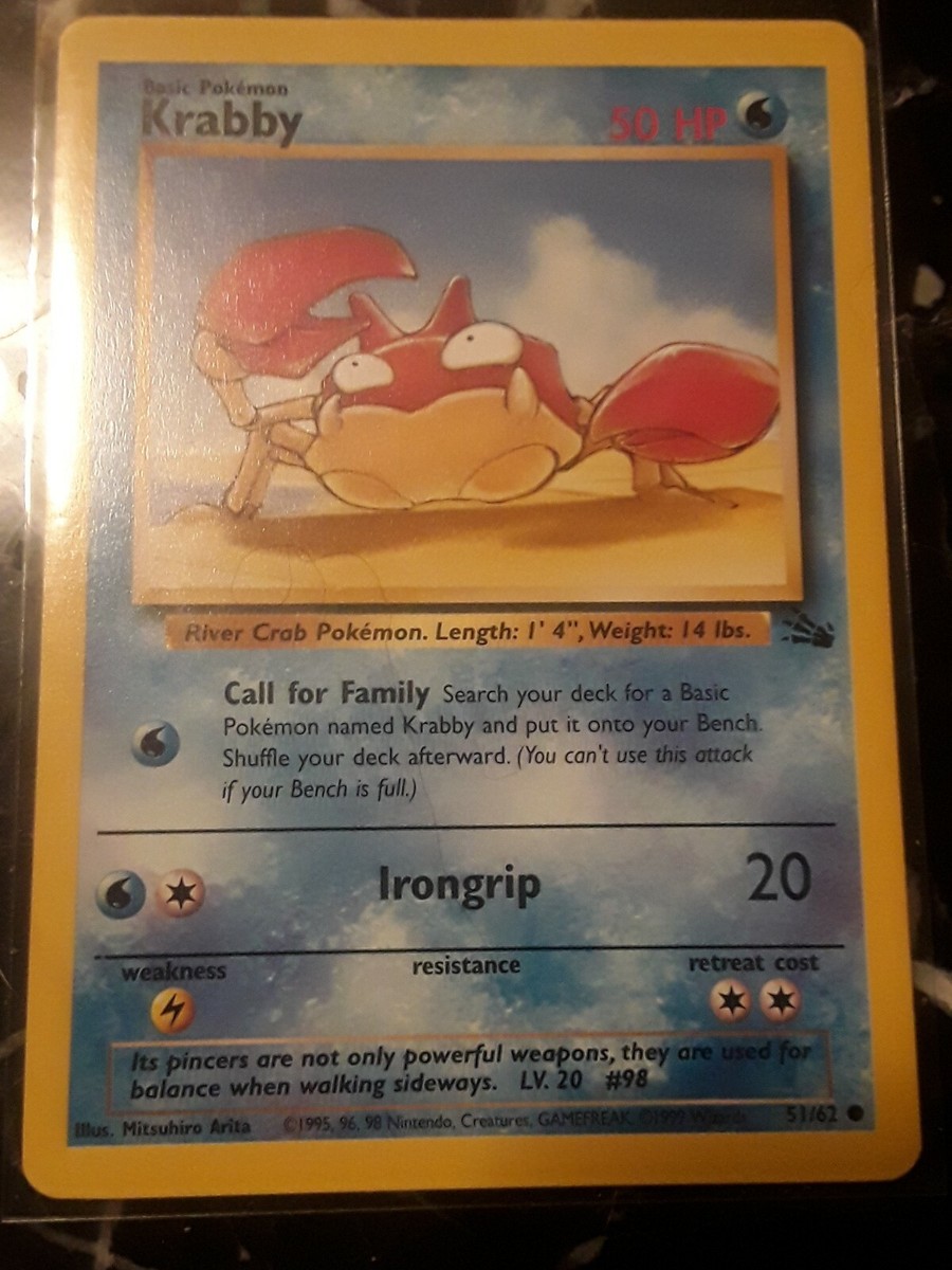 1995 krabby pokemon card value 1995 Mint Condition Misprint Krabby Pokemon Card 51 Out Of 63