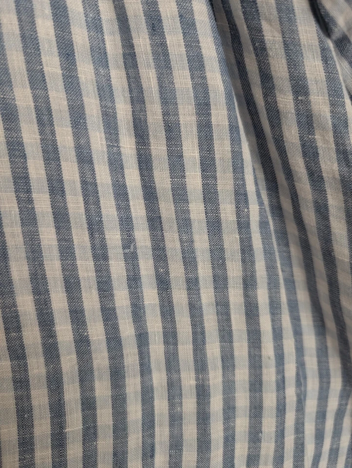The Mens Store At Bloomingdales Shirt Mens 2XL Blue Striped Linen Button Preppy - Image 4 of 4