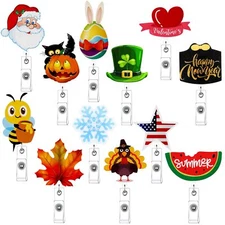 Holiday Rabbit Badge Reels Retractable Nurse Clip Holder Felt 12 Pcs