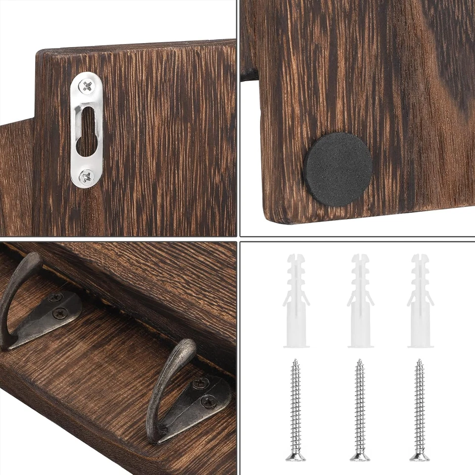 Organizador de correo montaje en pared con ganchos para llaves 2 ranuras madera correo carta y soporte para llaves Foto 4 de 4