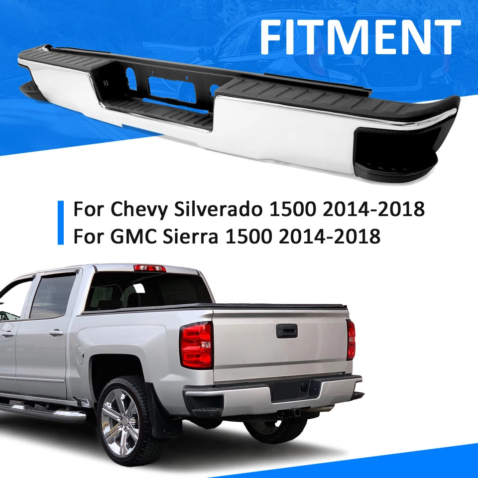 For 2014-2018 Chevy Silverado GMC Sierra 1500 Chrome Rear Bumper w/ Conner Steps - Image 4 of 4
