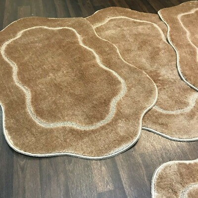 RÖMISCHE WASCHBARE ZIGEUNERMATTEN 4-TEILIGES SET RUTSCHFEST GEFORMT LUXUS DESIGN HELLBRAUN